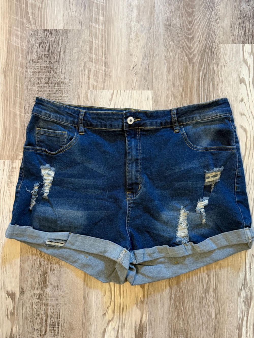 SHEIN Dark Blue Distressed Cuffed Denim Shorts